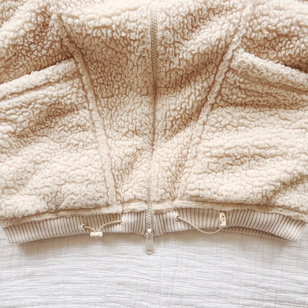 Free People Lodge Livin Sherpa Plush Fleece Soft Oversized Embroidered Jacket ML - Picture 8 of 11
